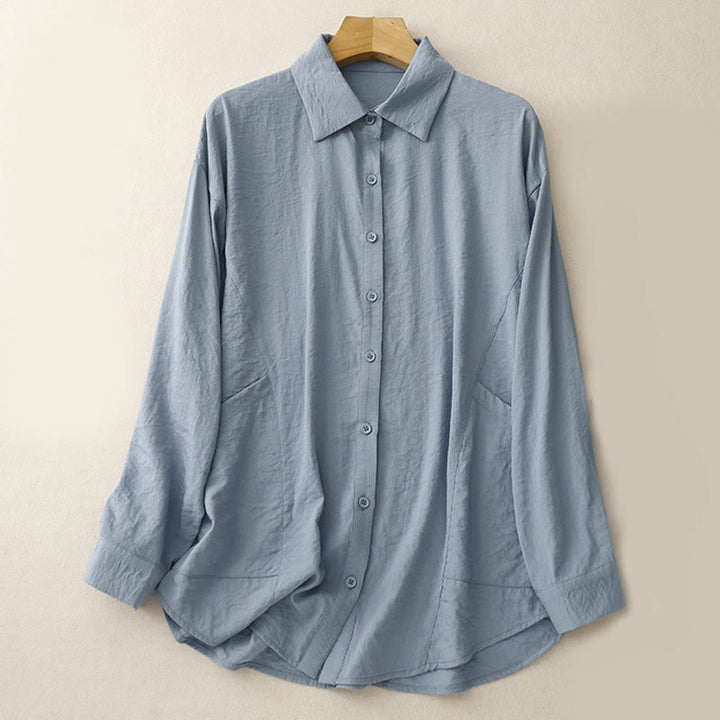Camicia da donna in cotone e poliestere, a maniche lunghe, con colletto rialzato, Buddha Stones, primavera-autunno  - Azzurro chiaro - US8-10, UK/AU12-14, EU40-42 (2XL) - image 0