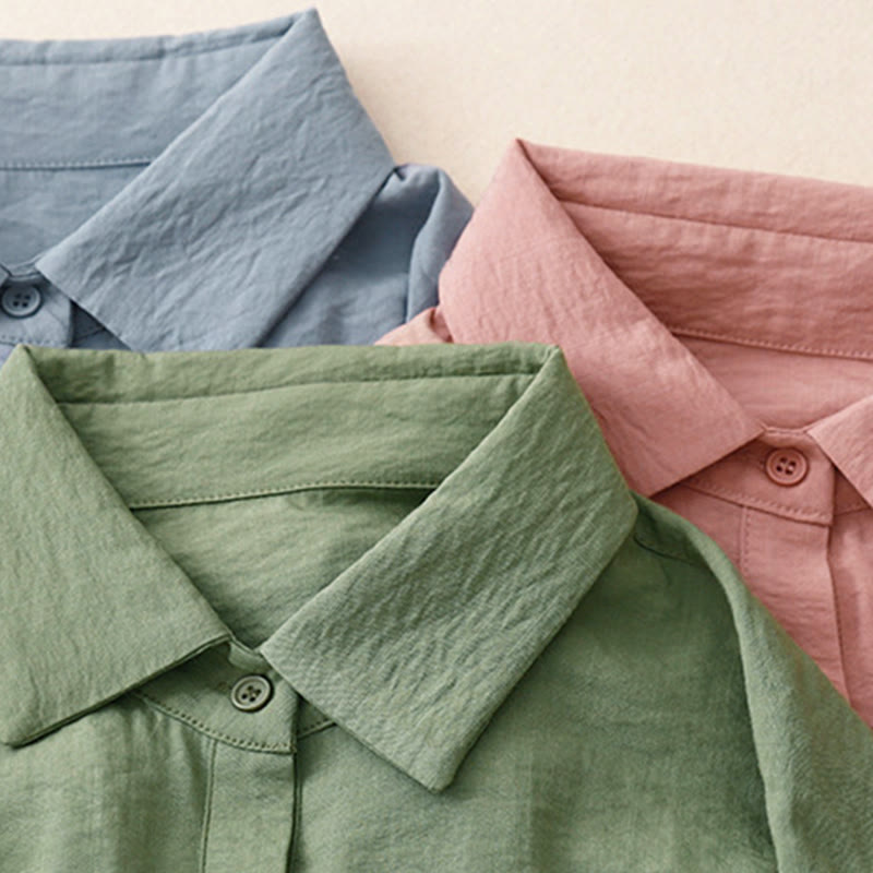 Camicia da donna in cotone e poliestere, a maniche lunghe, con colletto rialzato, Buddha Stones, primavera-autunno  - image 24
