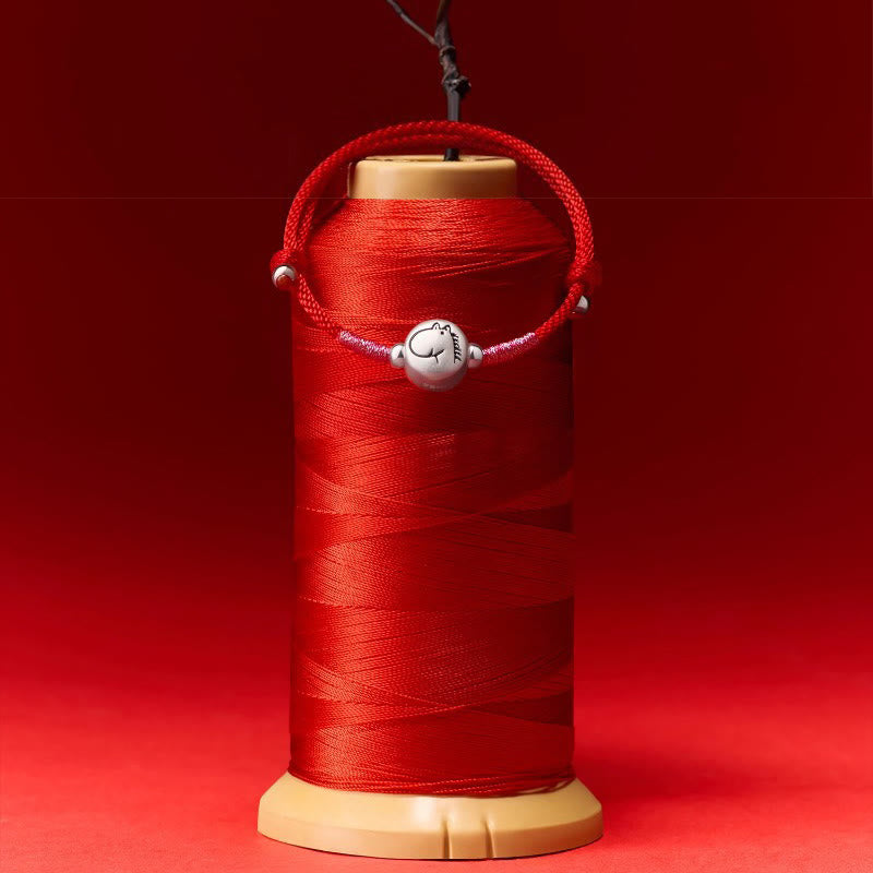 Bracciale portafortuna in corda rossa in argento sterling 999 Buddha Stones, anno del cavallo - image 12