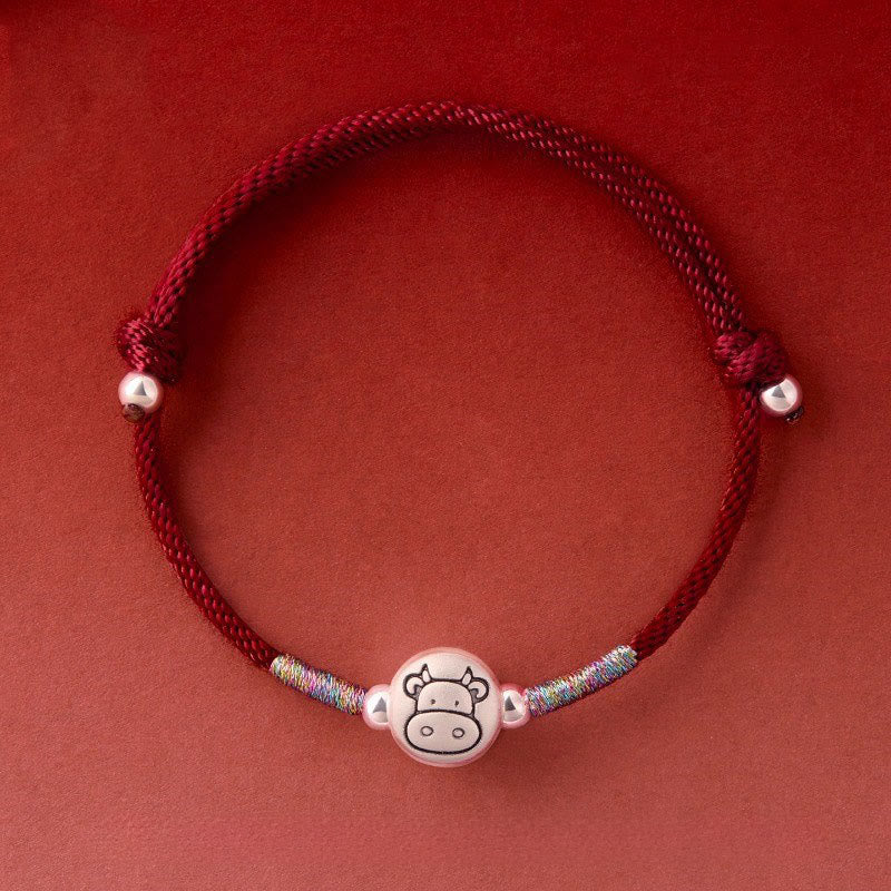 Bracciale portafortuna in corda rossa in argento sterling 999 Buddha Stones, anno del cavallo - Stringa rosso scuro di bue (circonferenza del polso: 14-18 cm) - image 18