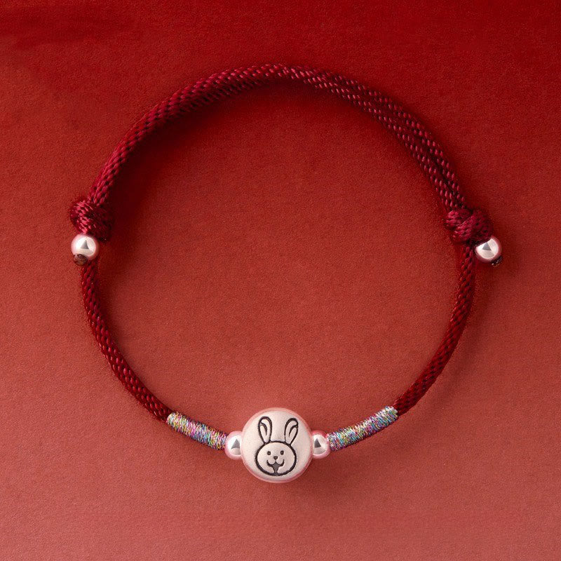 Bracciale portafortuna in corda rossa in argento sterling 999 Buddha Stones, anno del cavallo - Stringa di coniglio rosso scuro (circonferenza del polso: 14-18 cm) - image 22