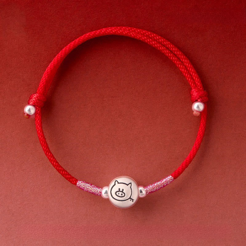 Bracciale portafortuna in corda rossa in argento sterling 999 Buddha Stones, anno del cavallo - Cordino rosso maiale (circonferenza polso: 14-18 cm) - image 37
