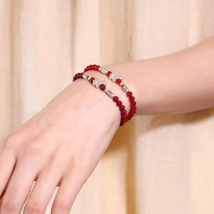 Bracciale Buddha Stones Year Of The Horse in agata rossa, argento sterling 999, cinabro e calma - image 16