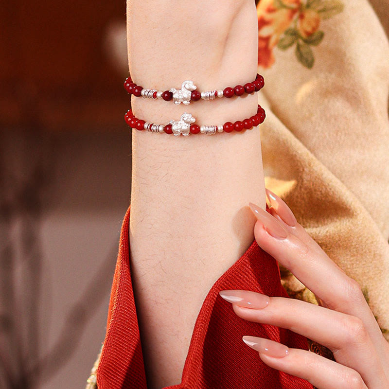 Bracciale Buddha Stones Year Of The Horse in agata rossa, argento sterling 999, cinabro e calma - image 15