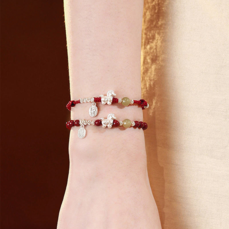 Braccialetto di concentrazione in argento sterling 999 con cordino rosso, giada Hetian, cinabro e Buddha Stones dell'anno del cavallo - image 20