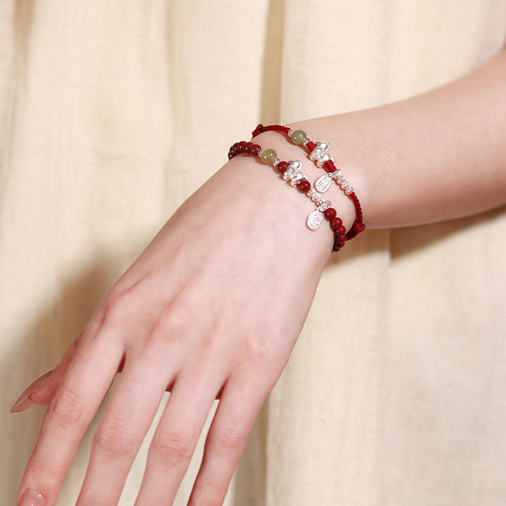 Braccialetto di concentrazione in argento sterling 999 con cordino rosso, giada Hetian, cinabro e Buddha Stones dell'anno del cavallo - image 16