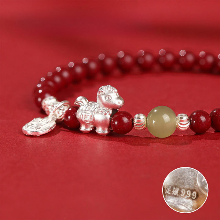 Braccialetto di concentrazione in argento sterling 999 con cordino rosso, giada Hetian, cinabro e Buddha Stones dell'anno del cavallo - image 12