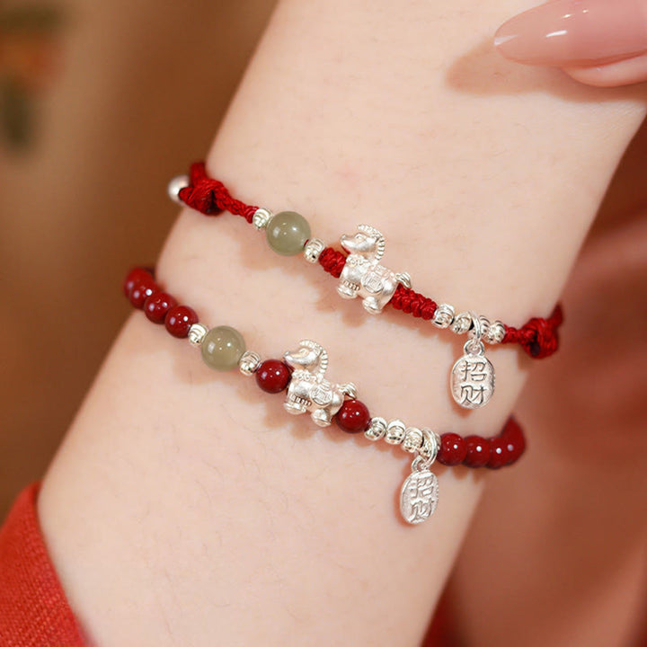 Braccialetto di concentrazione in argento sterling 999 con cordino rosso, giada Hetian, cinabro e Buddha Stones dell'anno del cavallo - image 19