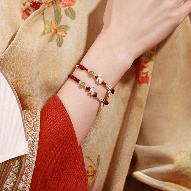 Braccialetto di concentrazione in argento sterling 999 con cordino rosso, giada Hetian, cinabro e Buddha Stones dell'anno del cavallo - image 17