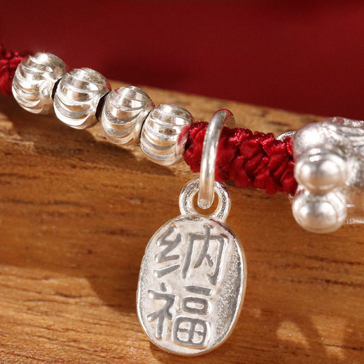 Braccialetto di concentrazione in argento sterling 999 con cordino rosso, giada Hetian, cinabro e Buddha Stones dell'anno del cavallo - image 13