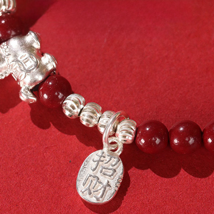 Braccialetto di concentrazione in argento sterling 999 con cordino rosso, giada Hetian, cinabro e Buddha Stones dell'anno del cavallo - image 11
