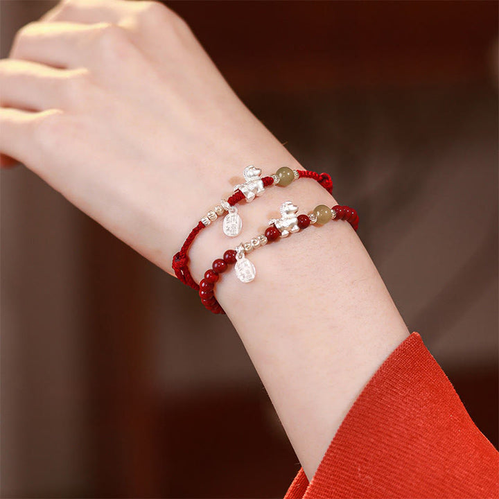 Braccialetto di concentrazione in argento sterling 999 con cordino rosso, giada Hetian, cinabro e Buddha Stones dell'anno del cavallo - image 23
