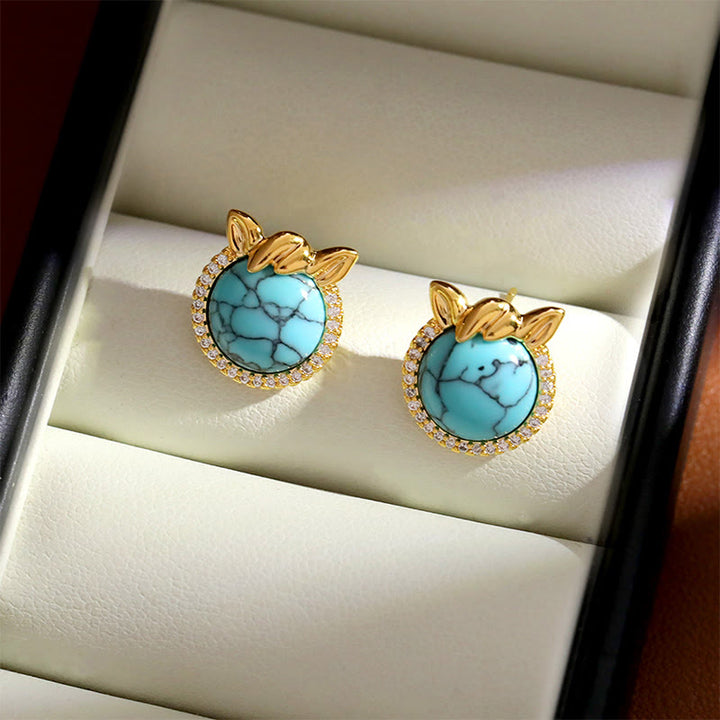 Orecchini a forma di orecchio di cavallo in rame turchese Buddha Stones - image 3