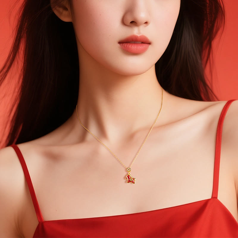 Collana con ciondolo in argento sterling 925 con moneta di rame dell'anno del cavallo, Buddha Stones e agata rossa. - image 2