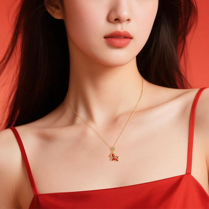 Collana con ciondolo in argento sterling 925 con moneta di rame dell'anno del cavallo, Buddha Stones e agata rossa. - image 2