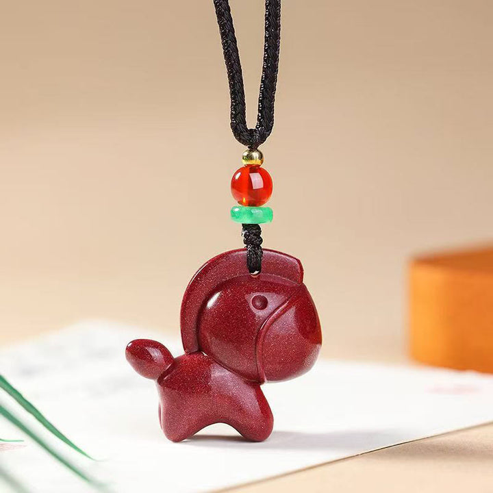 Collana con Buddha Stones dell'anno del cavallo, Cinabro e calma - Cavallo di corda nera - image 0