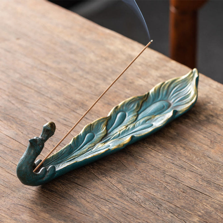 Bruciatore di incenso per la casa Buddha Stones a forma di pavone e portafortuna - Pavone blu (24,7*6,5*5,5 cm) - image 1