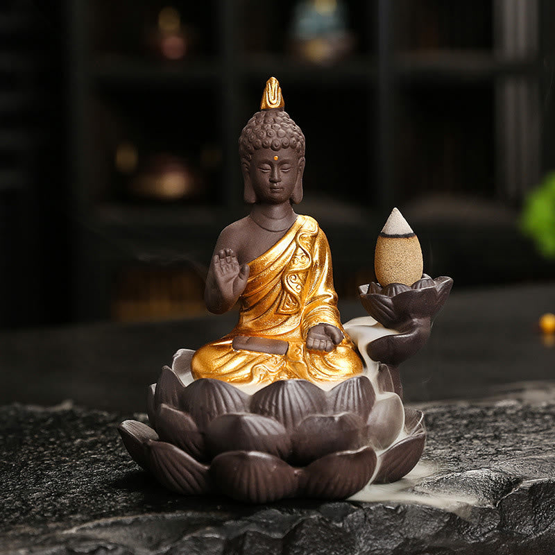 Buddha Stones Buddha Serenity Decorazione per la casa Bruciatore di incenso - Buddha dorato Ponder (9,1*7,8*10,7 cm) - image 3