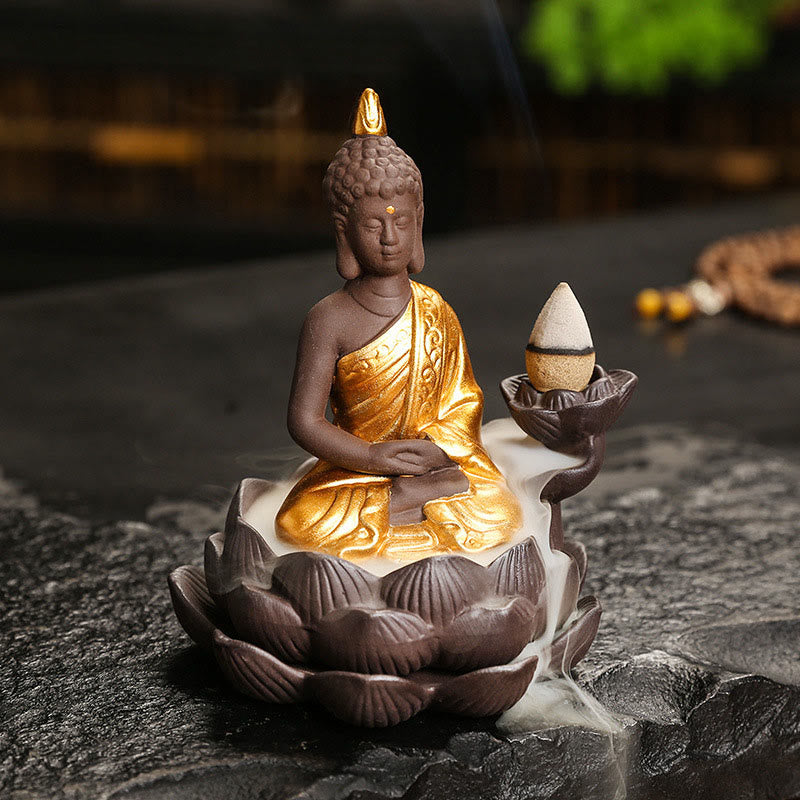 Buddha Stones Buddha Serenity Decorazione per la casa Bruciatore di incenso - Meditazione del Buddha d'oro (9,1*7,8*10,7 cm) - image 0