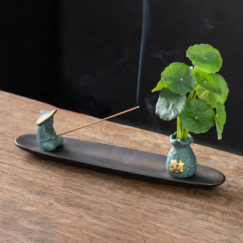 Bruciatore di incenso per la decorazione della casa Buddha Stones Pixiu Wealth - Pescatore blu (25,7*7,5*5,8 cm) - image 1