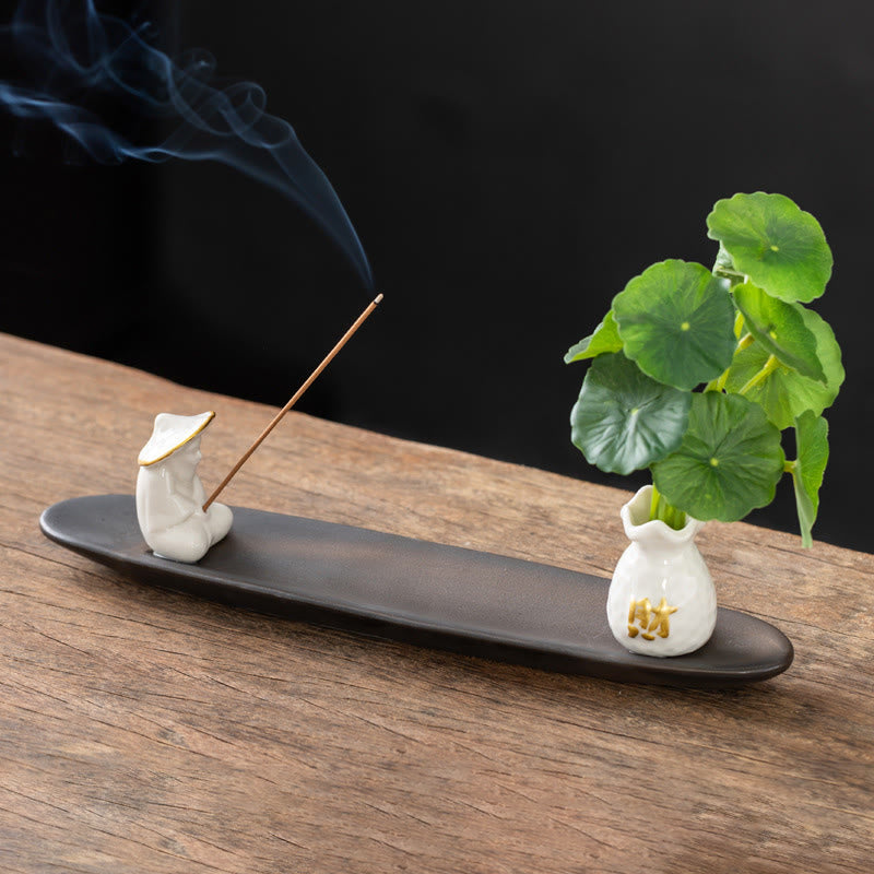 Bruciatore di incenso per la decorazione della casa Buddha Stones Pixiu Wealth - Pescatore bianco (25,7*7,5*5,8 cm) - image 6