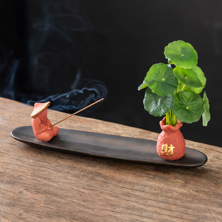 Bruciatore di incenso per la decorazione della casa Buddha Stones Pixiu Wealth - Pescatore arancione (25,7*7,5*5,8 cm) - image 0