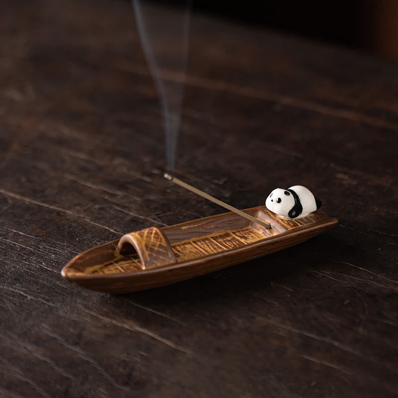 Bruciatore di incenso per la decorazione della casa Buddha Stones panda - Barca Panda (14,3*3,9*2,7 cm) - image 0
