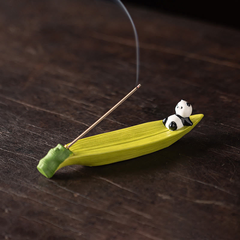 Bruciatore di incenso per la decorazione della casa Buddha Stones panda - Foglia di bambù panda (15,4*3,7*2,8 cm) - image 2