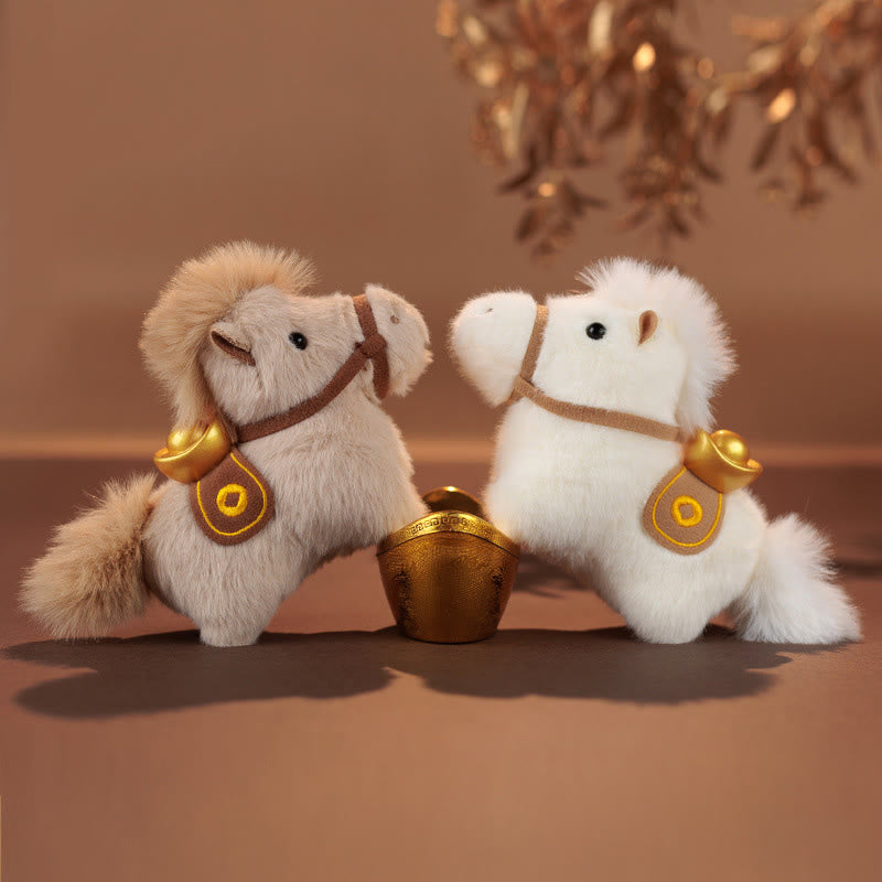 Decorazione da appendere con pony di peluche a tinta unita, lingotto d'oro dell'anno del cavallo, Buddha Stones - image 0