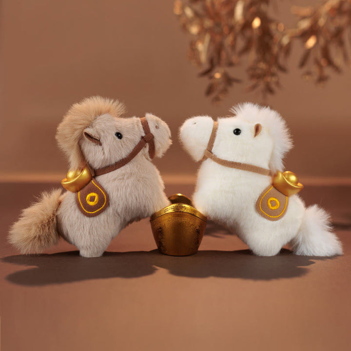 Decorazione da appendere con pony di peluche a tinta unita, lingotto d'oro dell'anno del cavallo, Buddha Stones - image 0