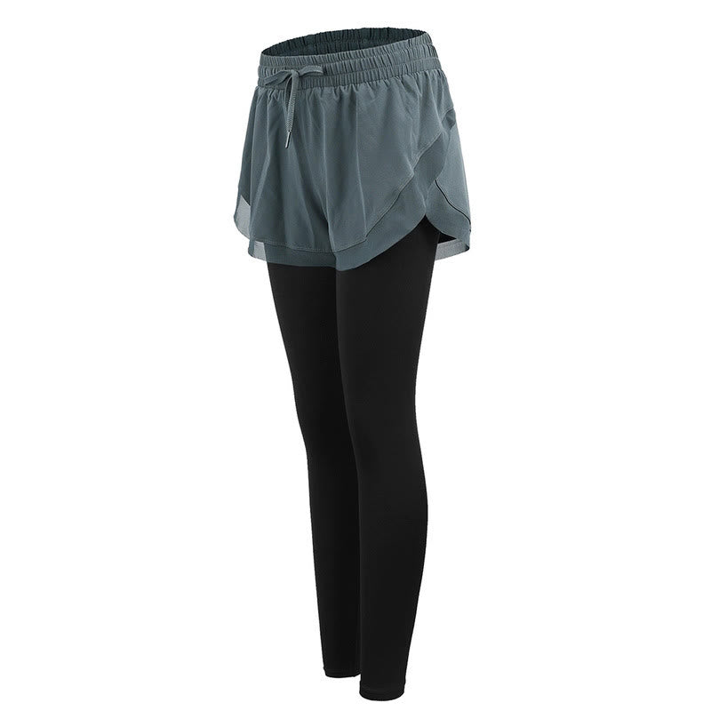 Buddha Stones 2 in 1 Leggings sportivi da donna per attività all'aperto e yoga - CadetBlue - US12, UK/AU16, EU44 (XL) - image 5