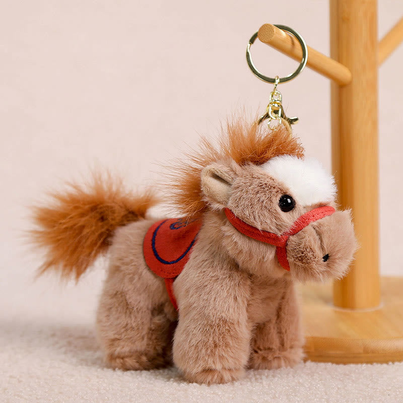 Decorazione da appendere con simpatico pony di peluche a tinta unita, motivo: anno del cavallo , Buddha Stones - Fibbia a forma di cavallo marrone chiaro - image 4