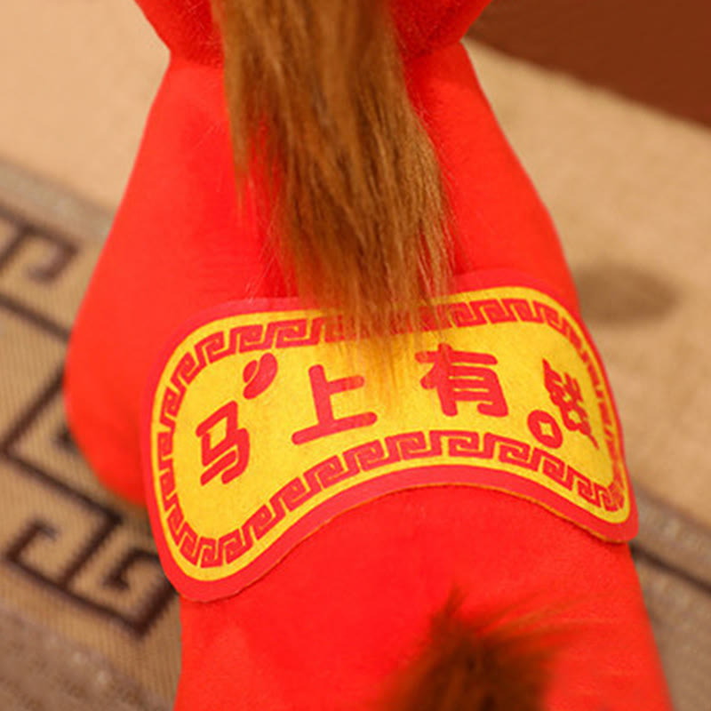 Buddha Stones Anno del cavallo Cavallo rosso in piedi Peluche Bambola Ricchezza Prosperità Decorazione per la casa - image 3