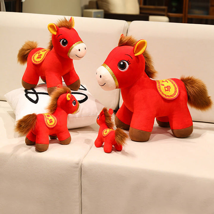 Buddha Stones Anno del cavallo Cavallo rosso in piedi Peluche Bambola Ricchezza Prosperità Decorazione per la casa - image 6