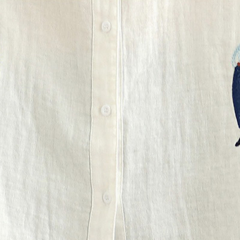 Camicia da donna a maniche lunghe con bottoni, scollo tondo, ricamo autunnale Buddha Stones, figura umana e motivo a cane - image 18