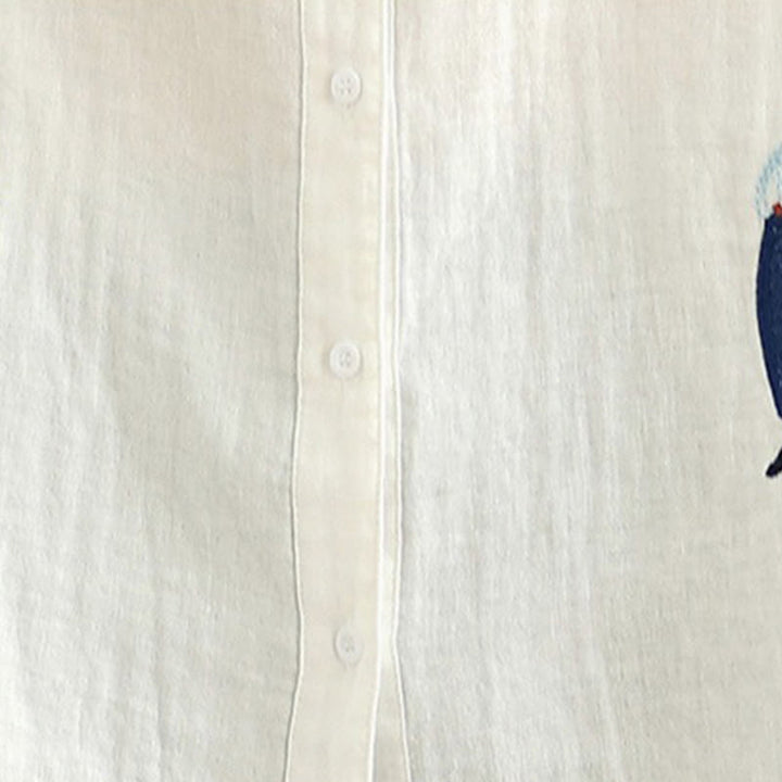 Camicia da donna a maniche lunghe con bottoni, scollo tondo, ricamo autunnale Buddha Stones, figura umana e motivo a cane - image 18
