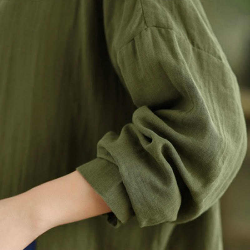 Camicia da donna a maniche lunghe con bottoni, scollo tondo, ricamo autunnale Buddha Stones, figura umana e motivo a cane - image 29