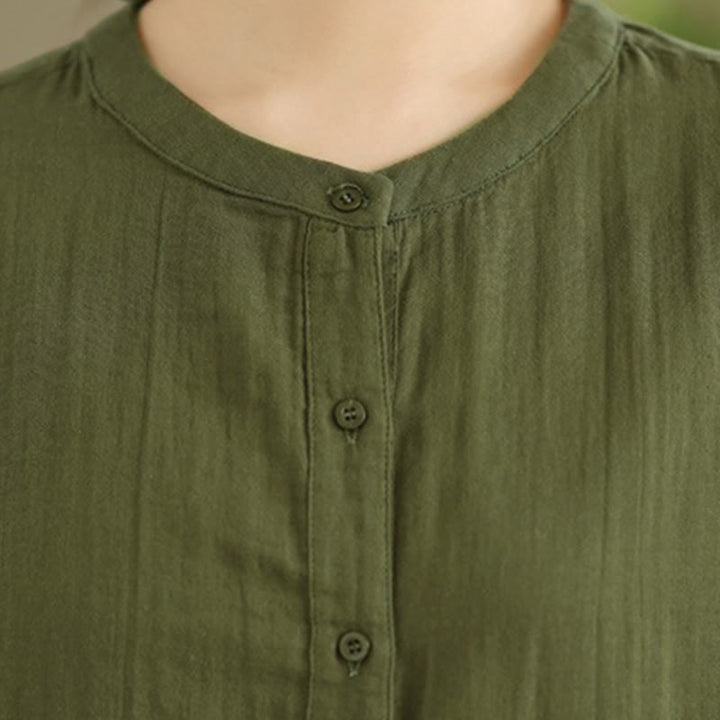 Camicia da donna a maniche lunghe con bottoni, scollo tondo, ricamo autunnale Buddha Stones, figura umana e motivo a cane - image 28