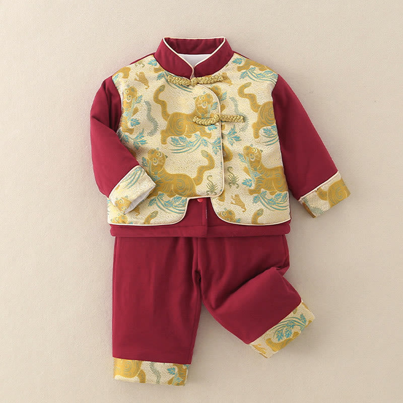 Set di abiti da bambino con maniche lunghe in cotone e pantaloni elasticizzati in vita con tasche, motivo: tigre, motivo: Buddha Stones, 2 pezzi - image 1