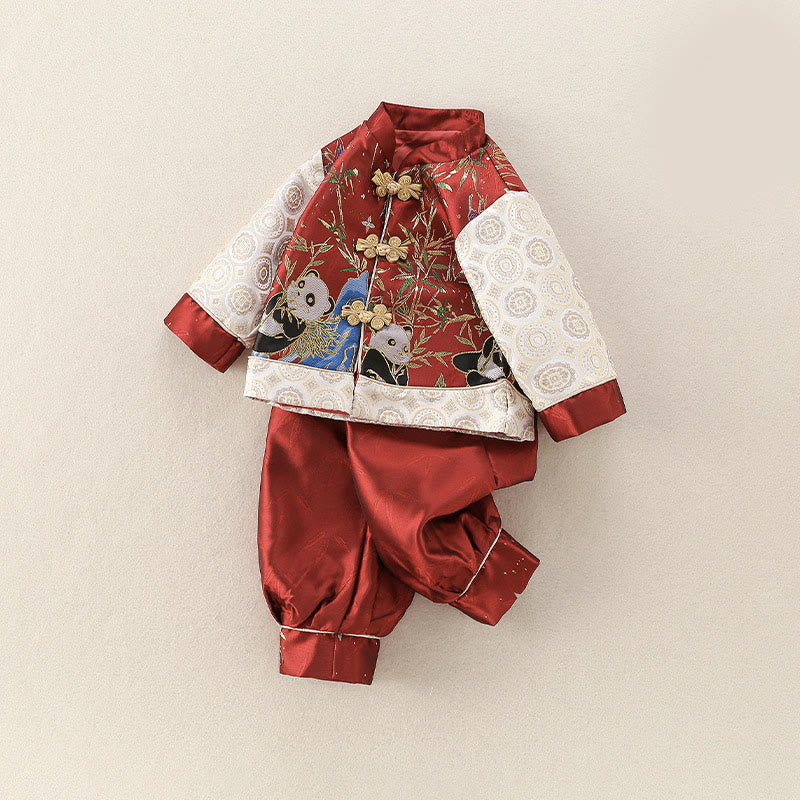 Set di 2 completi invernali con pantaloni elastici in vita e maniche lunghe per neonato, motivo: panda e bambù, motivo: Buddha Stones - image 1