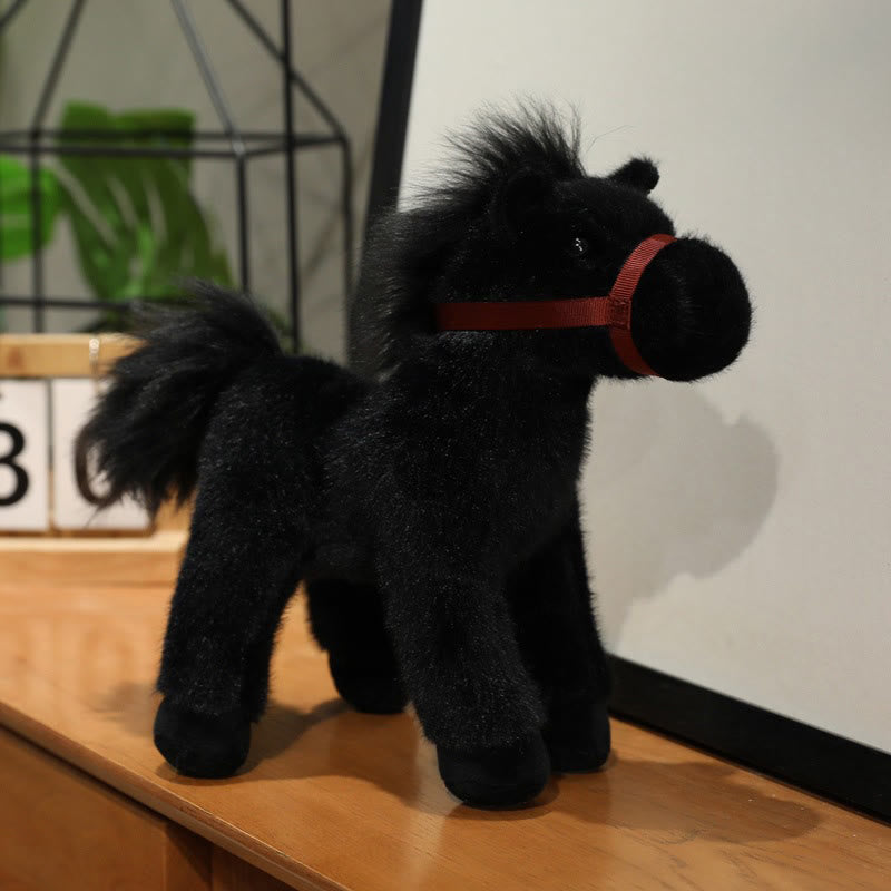 Buddha Stones Anno del cavallo, grazioso pony in tinta unita, peluche, decorazione per la casa della prosperità - Nero - 23 cm (misurato dall'orecchio al piede) - image 9