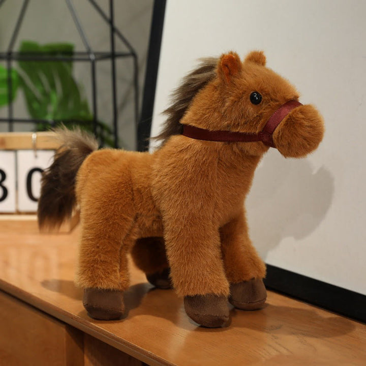 Buddha Stones Anno del cavallo, grazioso pony in tinta unita, peluche, decorazione per la casa della prosperità - Cioccolato - 23 cm (misurato dall'orecchio al piede) - image 1