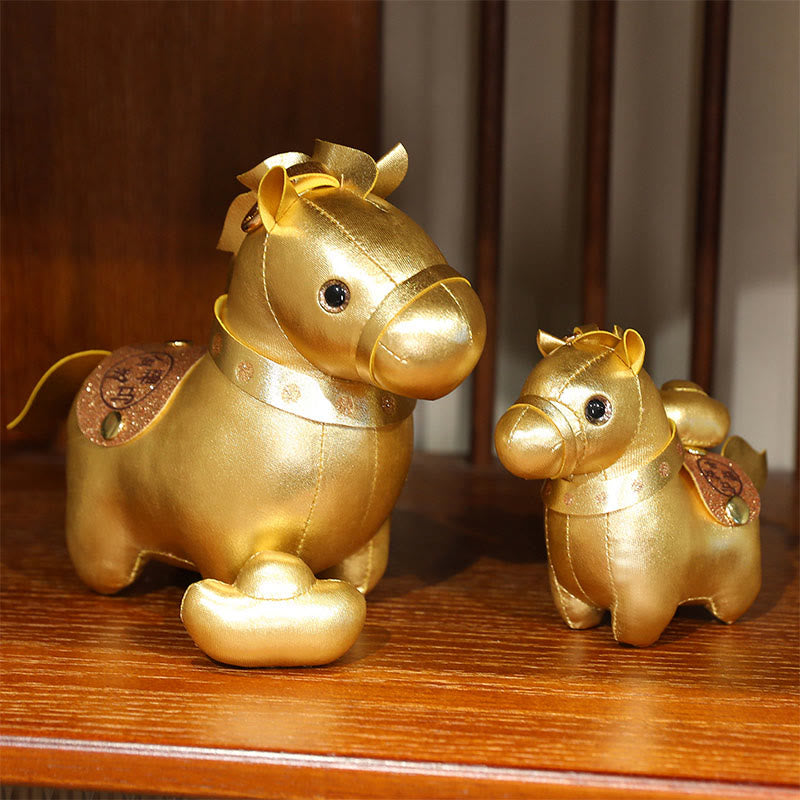 Buddha Stones Anno del cavallo, lingotto d'oro, bambola pony carina, decorazione per la casa della prosperità - image 0