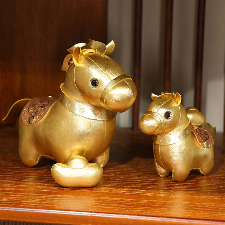Buddha Stones Anno del cavallo, lingotto d'oro, bambola pony carina, decorazione per la casa della prosperità - image 0
