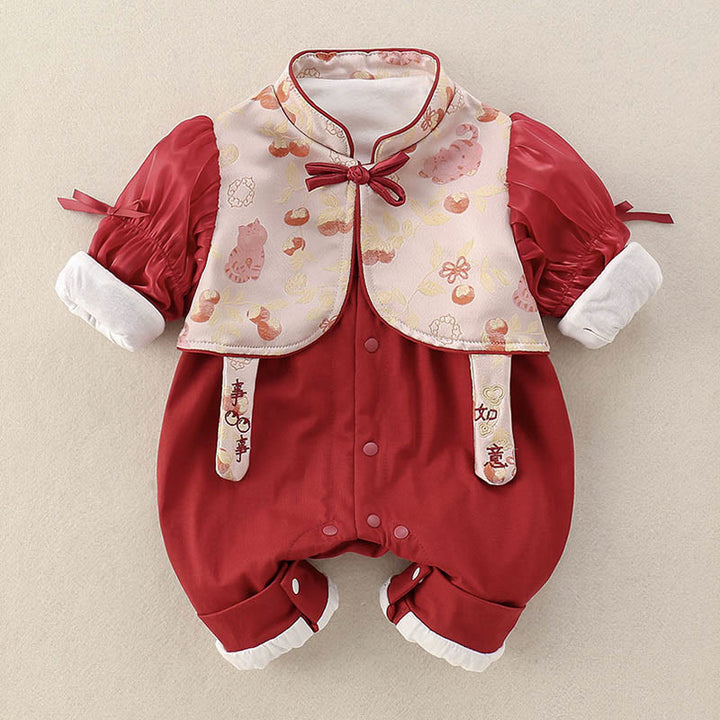 Tutina intera a maniche lunghe in cotone per bambina con motivo Buddha Stones Spring Cats Persimmons - image 1