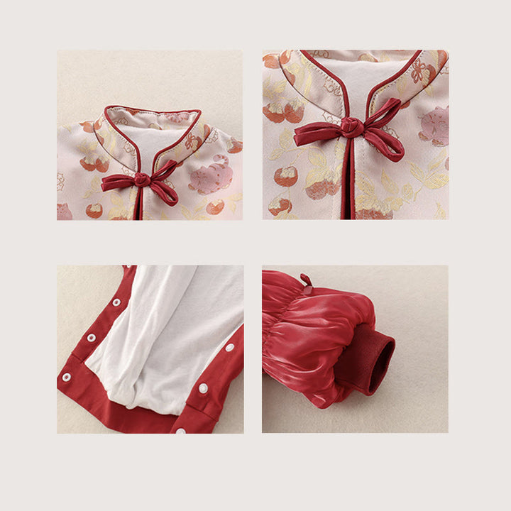 Tutina intera a maniche lunghe in cotone per bambina con motivo Buddha Stones Spring Cats Persimmons - image 6