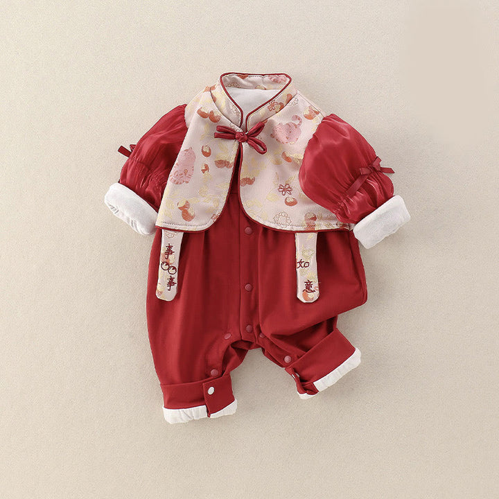 Tutina intera a maniche lunghe in cotone per bambina con motivo Buddha Stones Spring Cats Persimmons - image 4