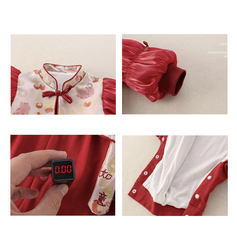 Tutina intera a maniche lunghe in cotone per bambina con motivo Buddha Stones Spring Cats Persimmons - image 5