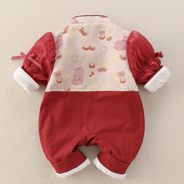 Tutina intera a maniche lunghe in cotone per bambina con motivo Buddha Stones Spring Cats Persimmons - image 2