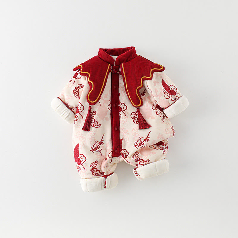 Tutina intera a maniche lunghe in cotone per bambina con motivo a farfalle invernali e nuvole di buon auspicio, motivo Buddha Stones - image 3